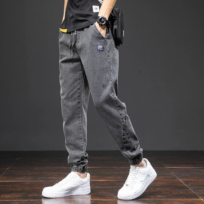 Black Blue Cargo Jeans Men Streetwea