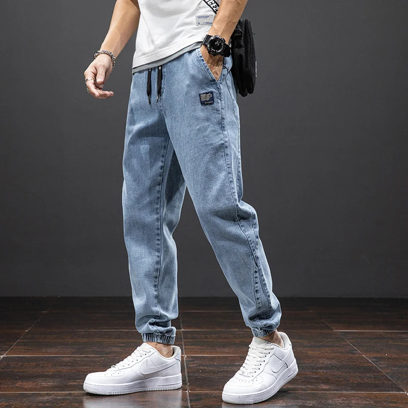 Black Blue Cargo Jeans Men Streetwea