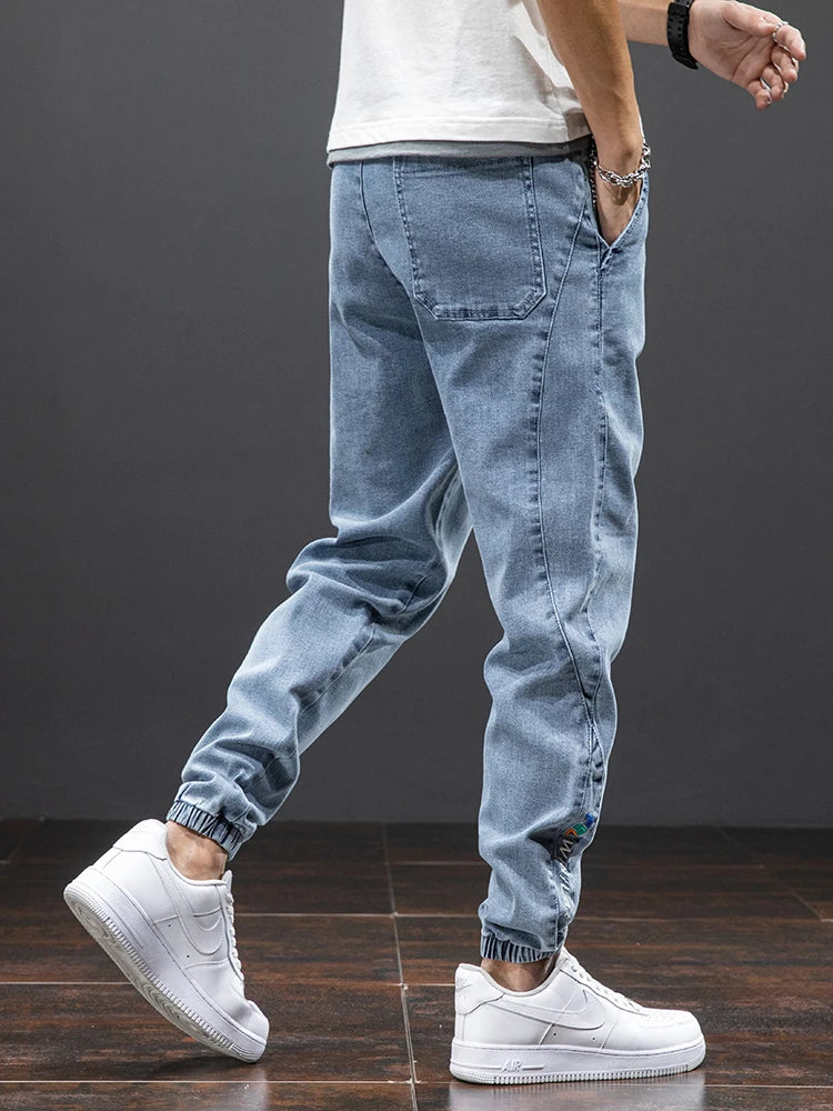 Black Blue Cargo Jeans Men Streetwea