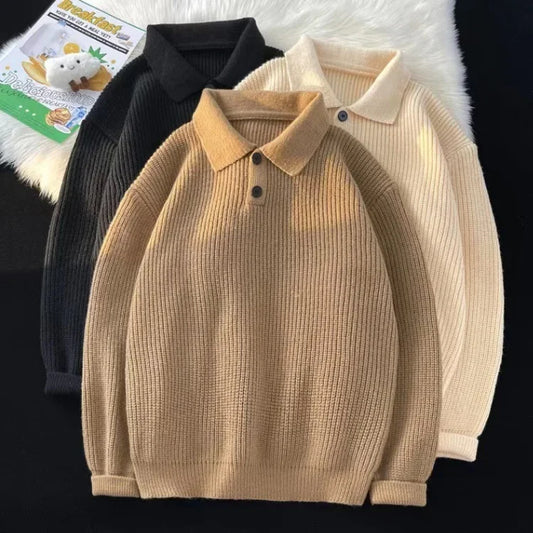 Trendy Vintage Polo Collar Sweater